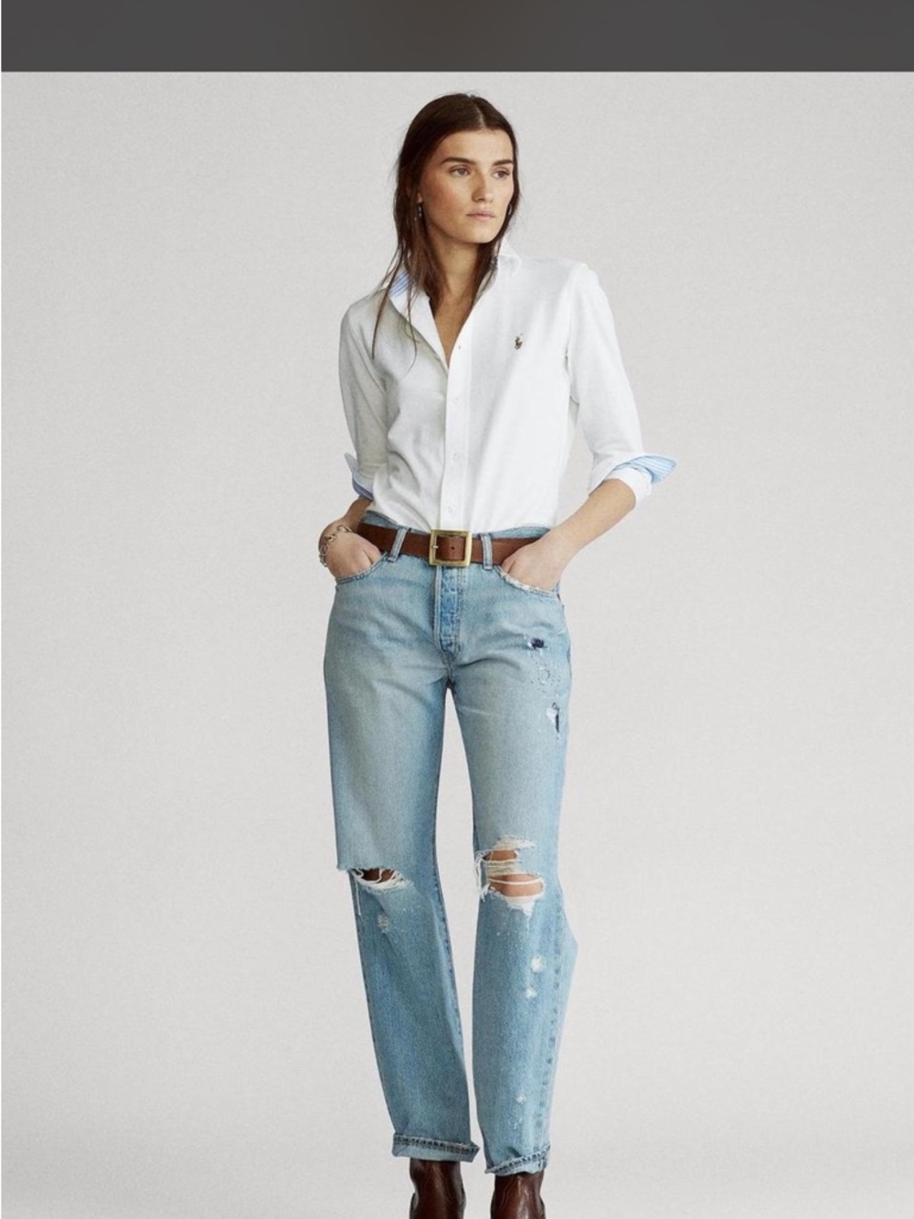 Polo by Ralph Lauren White Button-Down Shirt with Blue Trim
